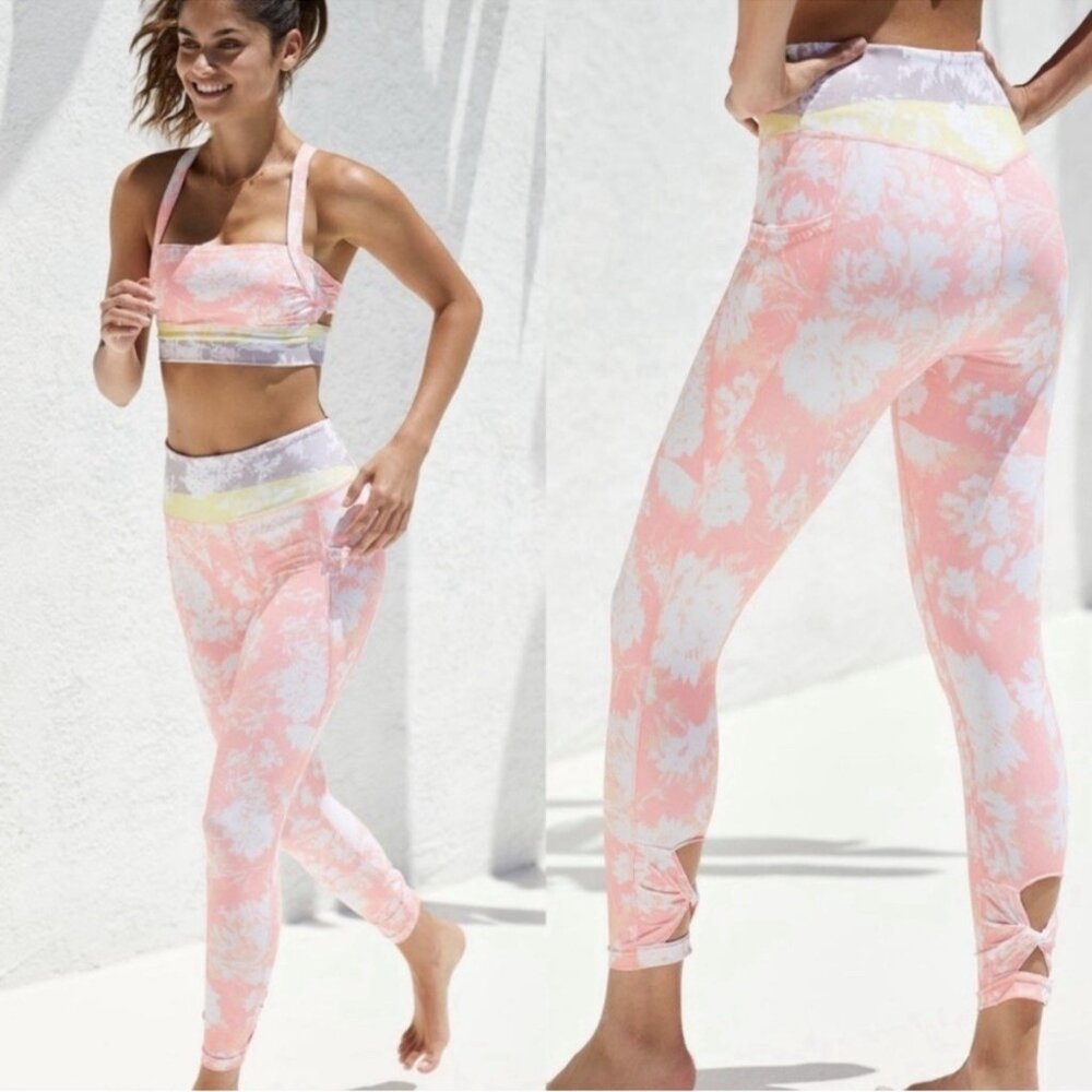 Free People Movement Print Wave Rider Pocket Legging (Sz S) Peach Horizon Floral